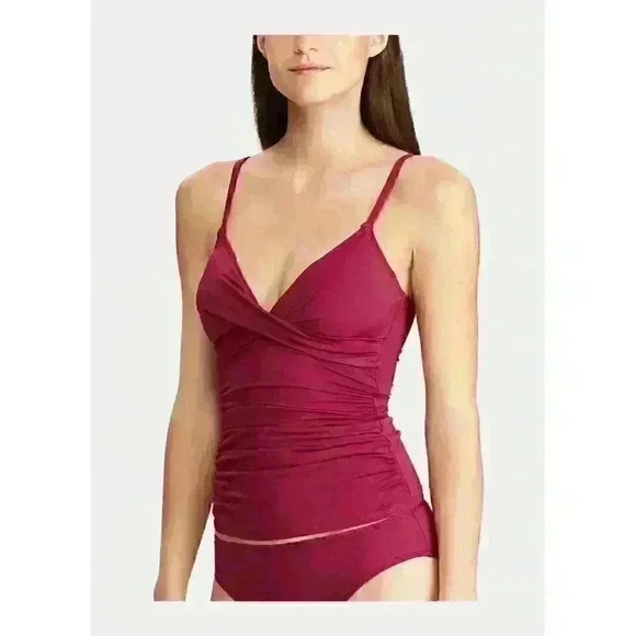 NEW! Lauren Ralph Lauren Womens 10 Slimming Ruched Tankini Top & Bottom NWT $145 - Picture 3 of 7